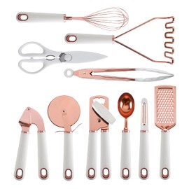 COOK WITH COLOR Kitchen Gadget Set Stainless Steel Utensils with Soft Touch Handles, 10 Pc. Copper, White