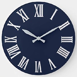 ArogGeld Stylish Blue Navy Nauti Wall Clock Gray Metallic Silver Roman Numbers Clock Battery Operated Large Decorative Wall Clock Decor 10 Inch Battery One Size