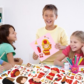 24 Sheets Make Your Own Firefighter Stickers, Funny Firefighting Themed Make a Face Stickers DIY Fireman Mix and Match Sticker for Home Classroom Crafts Activities Educational Reward Party Supplies