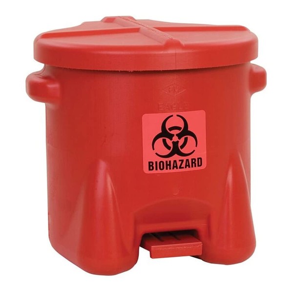 Eagle 945BIO Biohazardous Waste Polyethylene Safety Can with Foot Lever, 10 Gallon Capacity, Red