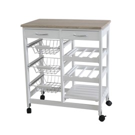 Home Basics Portable Kitchen Storage Island Trolley Cart with 2 Drawers White and Oak