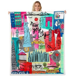 Statue of Liberty Fleece Throw Blanket New York Cityscape Sherpa Blanket for Bed Sofa Couch Famous City Scene Plush Blanket Historical Scenery Fuzzy Blanket 40"x50"