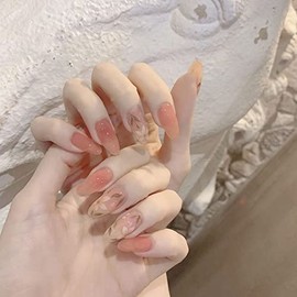 24pcs Fingle Nail Water Drop Shape Small Floral Decor Sweet Girls Nails