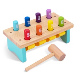 TOOKYLAND Pound and Tap Bench Wooden Toys - Toddlers Musical Hammering Pounding Toys with Slide Out Xylophone, Wooden Educational Pound a Ball Toy Gifts for Kids Baby Age 1 2 3+