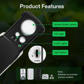 VIVOSUN 2-Pack Jewelry Loupe, Slide-Out Magnifier, 30X/60X/90X LED Lighted Eye Loupe with UV Light for Jewelry, Diamonds, Gems, Coins, Stamps, and Rocks, Black