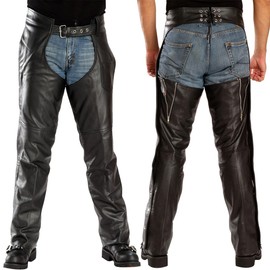 Milwaukee Leather LKM5721 Men's Black Easy Fit Premium Leather Motorcycle Biker Rider Chaps - 38