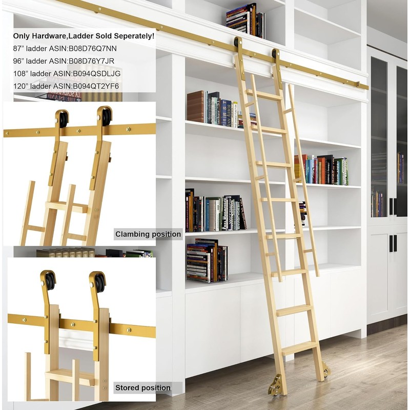 DIYHD 6.6FT Sliding Library Ladder Hardware Kit, Rolling Track System