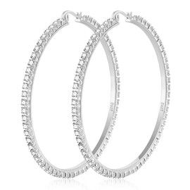 DORANA 925 Sterling Silver Hoops Earrings for Women Large Rhinestone Hoop Earrings Lightweight Hypoallergenic Big Silver Cubic Zirconia Earring Thin Rhinestone Hoops Jewelry Gifts