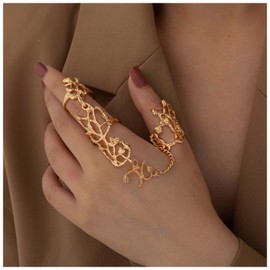 Aneneiceera Vintage Full Finger Ring Long Two Finger Ring Full Finger Ring Gothic Statement Ring Punk Finger Harness Ring Adjustable Fingertip Ring Jewelry for Women (Gold)