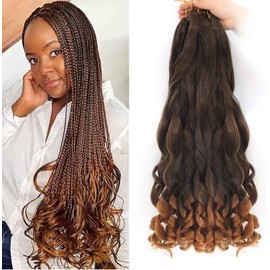 French Curly Braiding Hair for Box Braids 6 Packs 16 Inch Deep Wave Braiding Hair Crochet Braids Curly Synthetic Spiral Curl Silky Braiding Hair Extensions (16 inch, Brown)