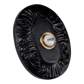 Wired Iron Doorbell Chime with Brass Porcelain Push Button in Black Powder Coat Finish Vintage Decorative Door Bell with Easy Installation, 3 7/8" X 3 1/8"