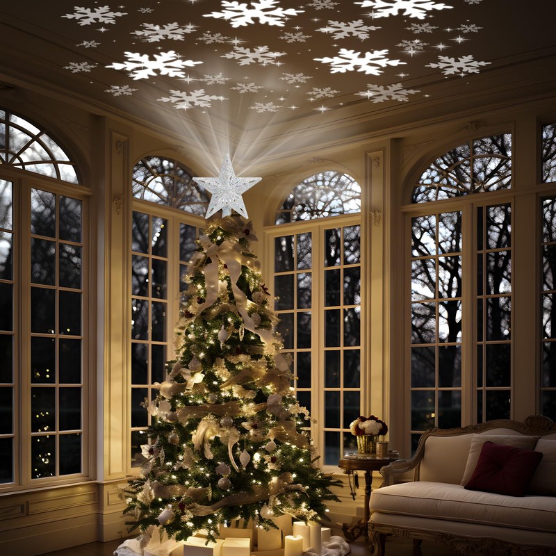 LED Rotating Tree Topper Light Projector with 6 Slides -