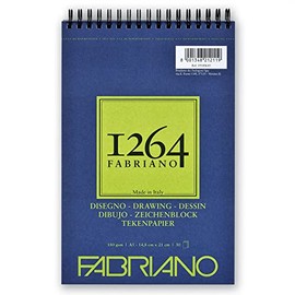 Honsell Fabriano Disegno 19100645 Spiral Bound Sketch Pad 1264 180 g/m² DIN A5 30 Sheets Natural White Satin Paper with Medium Grain Acid for All Drying Techniques