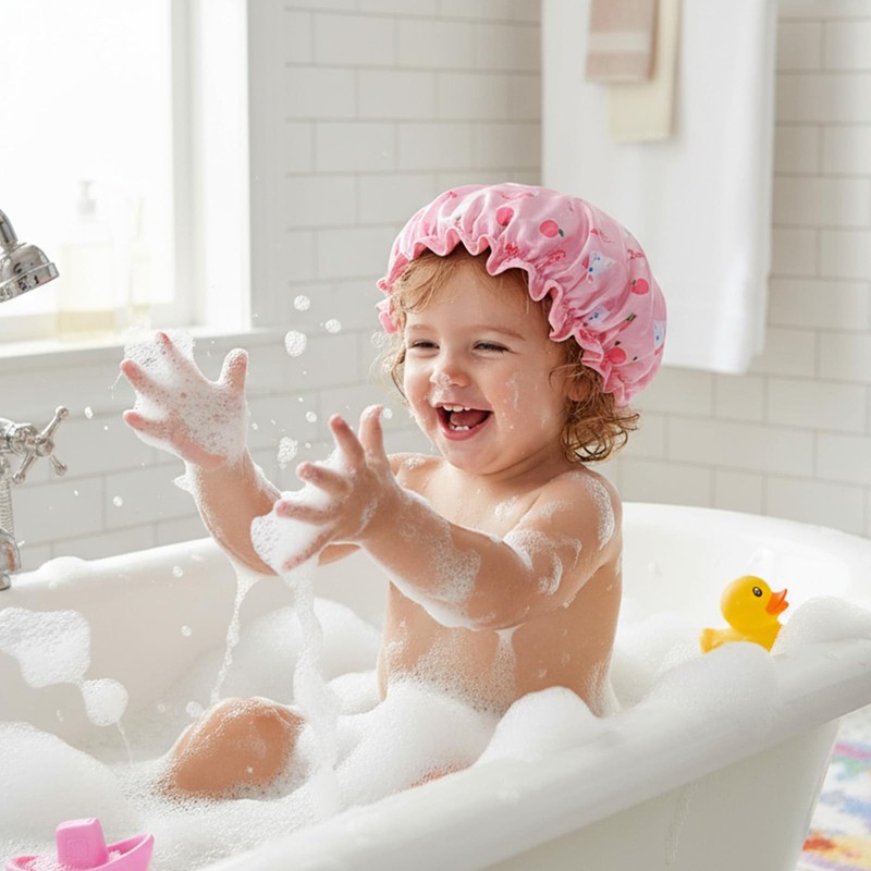 Jeffdad Kids Shower Caps, 2 PCS Pink & Purple Waterproof
