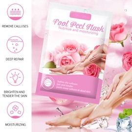 Rose Extract Foot Masks - Foot Peel Mask for Hard Skin - Foot Peeling Mask for Dry Cracked Feet - Exfoliator Peel Off Calluses - Get a Baby Soft Feet for Men & Women (4 Pairs)