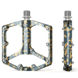 GEWAGE Road Bike Mountain Bike Pedals - 3 Bearing Bicycle Pedals - CNC Machined 9/16" Flat Pedals with Removable Anti-Slip Nails (Grey Camouflage)