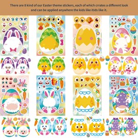 24 Pieces Easter Make A Face Animal Stickers with Easter Egg Themed Mix and Match Make Your Own Stickers for Kids Toddlers with Easter Bunny, Egg, Chick, Egg Shell,Kids Party Favor Supplies Crafts