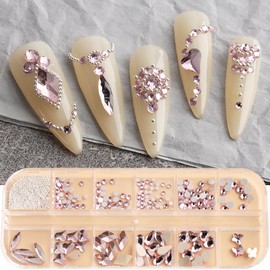 Nail Art Rhinestones Flat Bottom Nail Accessories Diamond Steel Balls Multiple Irregular Resin Rhinestones 3D Nail Art Supplies Crystal Nail Gems for DIY Nail Art Decorations,12 Grids (Style4)