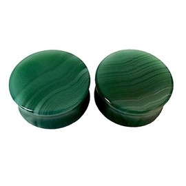 Pierced Owl Green Agate Natural Stone Saddle Plugs, Sold as a Pair (14mm (9/16"))