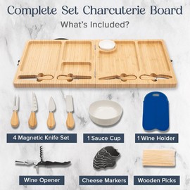 Storybook Living Charcuterie Boards Set - Large Bamboo Cheese Board with Charcuterie Accessories - Wooden Cheese Platter - Foldable Charcuterie Board for House Warming Gifts New Home & Wedding Gifts