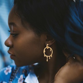 Unurgoonit Women Liquid Irregular WaterDrop Stainless Steel Earrings, Melted Liquid Irregular Stainless Steel Earrings Gold