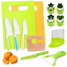 13PCS Toddler Knife Set- Kids Knifes for Real Cooking,Montessori Toy Safe Kitchen Knife Set for Toddler, Cutting Board,Gift for 3-12 Year Old Girl Boy