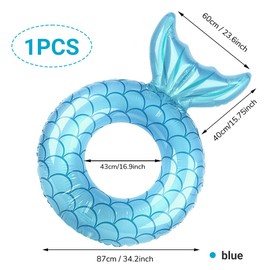 Inflatable Swimming Ring Hillylolly Swimming Ring Large Blue Mermaid Swimming Ring Transparent Swimming Rings for Adults Water Toy for Pool and Beach Party 110 cm