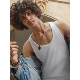 U7 Men Women Protection Jewelry Judism Christian Islamic Biblical Archangel Pendant with Chain 22 Inch Oval Medal Shape Ion Plating Black Saint Michael Necklace