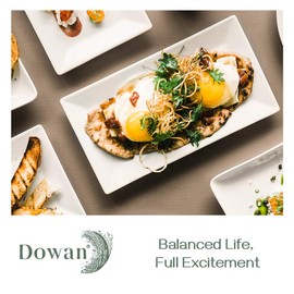 DOWAN 9.7" Rectangle Serving Platter, White Rectangular Serving Plates, Christmas Platters for Serving Food, Serving Dishes for Dessert Appetizers Meat, Entertaining, Party, Set of 4