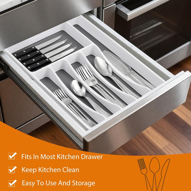 49 Piece Silverware Set with Organizer - Utensil Sets Stainless