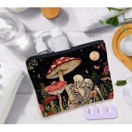 IWXYI Mushroom Skull Makeup Bag,Skeleton Gothic Mushroom Make up Bag Bag with Zipper Pouch for Travel & Toiletry