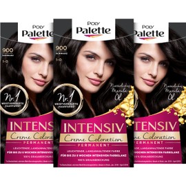 Palette Intensive Cream Colouration 1-0/900 Black Level 3 (3 x 115 ml), Permanent Colouration for up to 8 Weeks of Intense Colour Shine & 100% Grey Coverage