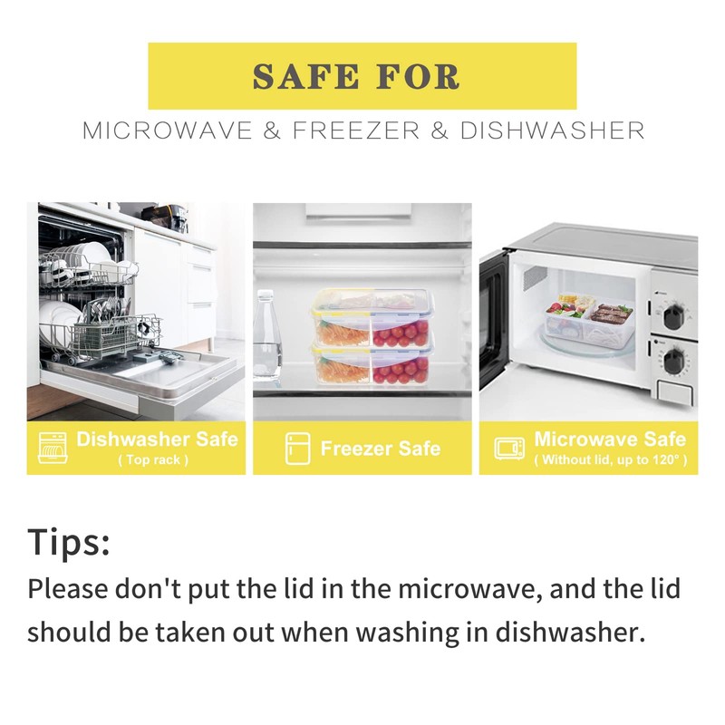 EASYLOCK 2 Pack 1150ML Microwavable Bento Lunch Box with 3