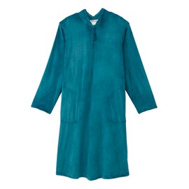 Women’s Open Back Adaptive Plush Nightgown With Zip Front - Caribbean Blue LGE