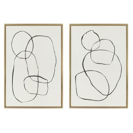 Kate and Laurel Sylvie Sylvie Modern Circles and Going in Circles Framed Linen Textured Canvas Wall Art Set by Teju Reval of SnazzyHues, 2 Piece 23x33 Gold Abstract Art Prints for Wall
