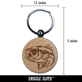 Sniggle Sloth Largemouth Bass Fish Fishing Engraved Wood Round Keychain Tag Charm