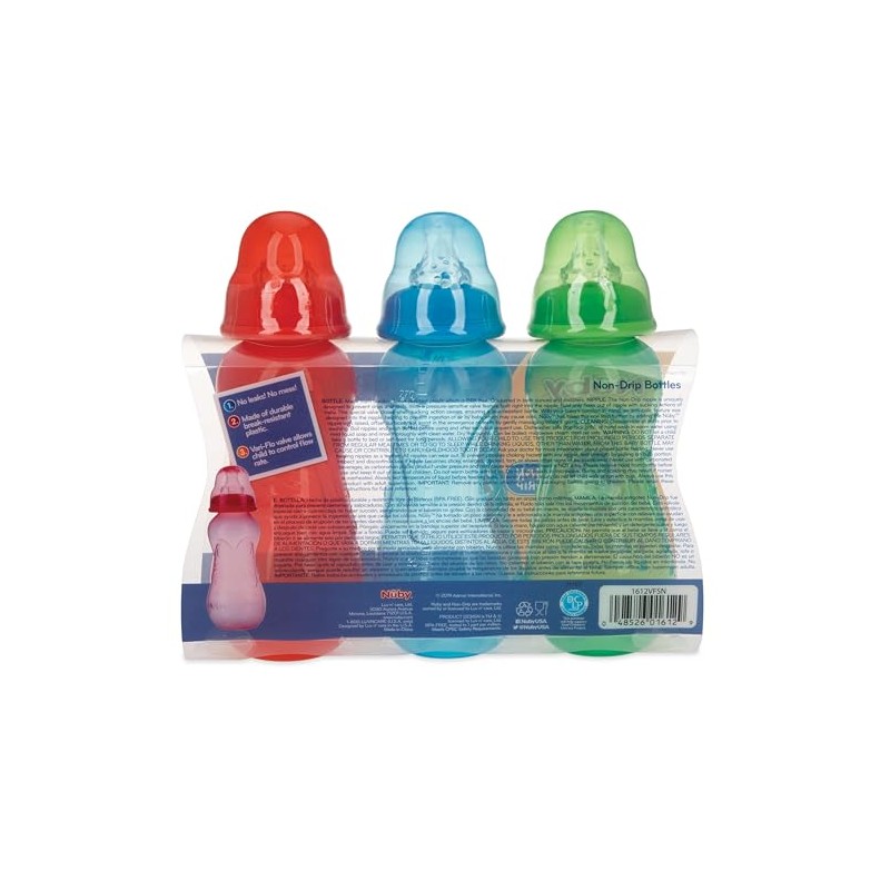 Nuby - Botellas de cuello estándar antigoteo, 10 onzas, neutros