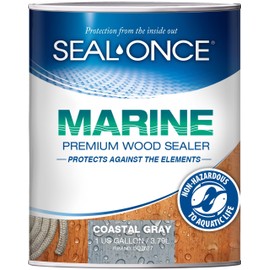 SEAL-ONCE Marine Ready Mix - 1 Gallon Penetrating Wood Sealer Waterproofer & Stain (Coastal Gray). Water-Based, Ultra-Low VOC Formula for high-Moisture Areas to Protect Wood Docks, Decks & Piers.