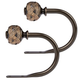 USFOOK - Paquete de 2 soportes de cortina de bronce, decorativos para ventana (2 paquetes/1 par), ganchos para cortina para pared con remates de hojas (3.9 pulgadas de largo x 3.4 pulgadas de ancho)