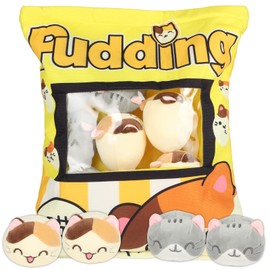 Cat Stuffed Animals, Removable Cat Stuffed Hugging Pillow with 8 Little Cat Dolls for Kids, Cute Stuff Cat Plush Toy Gift for Birthday Girls and Lovers