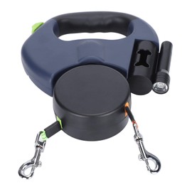 Dual Retractable Dog Leash, Double-Head Lockable Extendable Pet Leash with LED Flashlight, 9.8ft Reflective Nylon Ribbon, 360° - for Two Dogs Walking Training, Up to 110 lbs Total