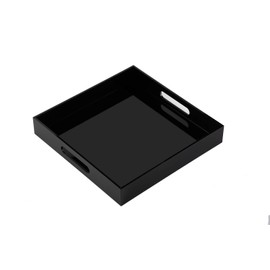 Glossy Black Sturdy Acrylic Serving Tray with Handles-14x14Inch-Serving Coffee,Appetizer,Breakfast,Butler-Kitchen Countertop Tray-Makeup Drawer Organizer-Vanity Table,Ottoman Tray-Decorative Tray