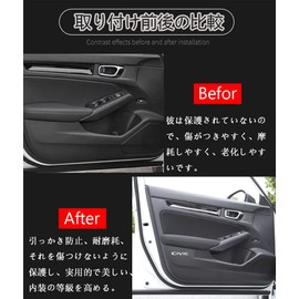 Hearsheng Door Kick Guard for Honda Civic Hatchback FL1, FL Series (September 2021 and later), Leather Material, Inner Door Protection, Door Trim Guard, Anti-Dust, Anti-Scratch, Carbon Toned, Set of 4