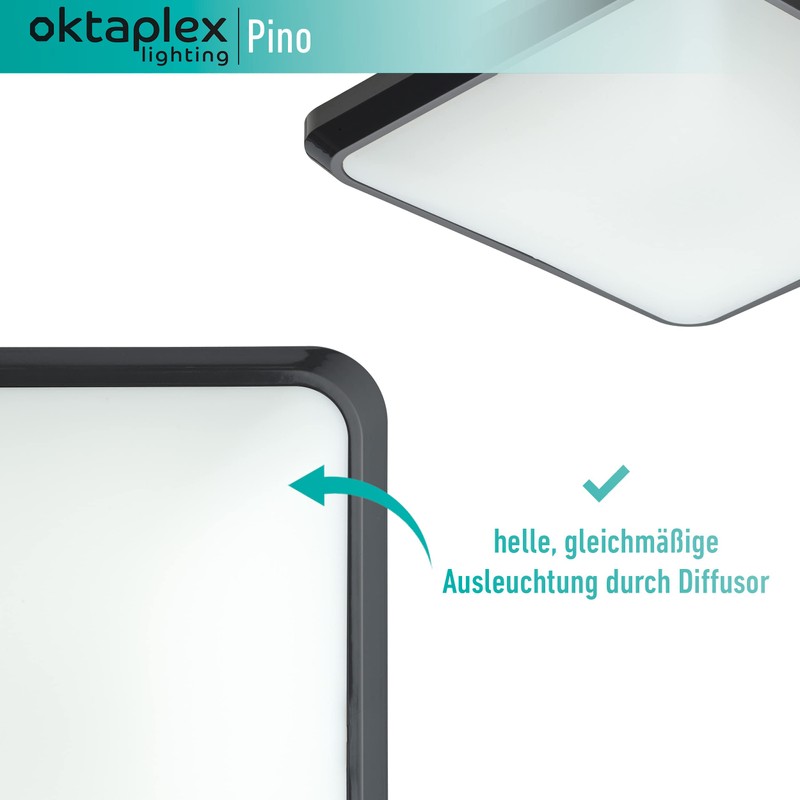 Oktaplex lighting Pino LED Ceiling Light Anthracite Square 12 Watt