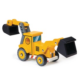 Mentari Toys - The Backhoe - Wooden Yellow Backhoe Loader with 2 Moving Arms and 2 Black Scoops - Imagination and Creativity Role Play - Age 3+