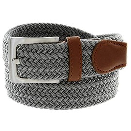 Men's Stretch Belt Braided Elastic Stretch Belt Casual Weave Canvas Fabric Woven Belt 1-3/8" Wide (Gray, L)