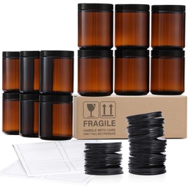 12 Pack, 8 OZ Dark Amber Candle Jars for Making Candle - Thick Glass Jars with 12 Metal & 12 Plastic Lids - Empty Round Food Storage Containers, Canning Jar For Spice, Liquid, Sample - Food Grade