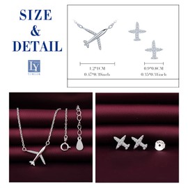 Yumilok Women's Jewellery Set Aeroplane Pendant Necklace and Earrings Set Zirconia Jewellery Chain for Women 925 Sterling Silver, Sterling Silver Sterling Silver Zirconia, Cubic Zirconia