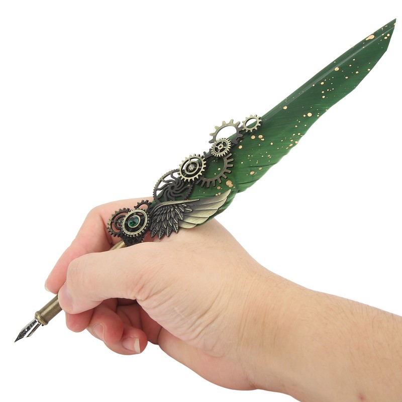 Retro Feather Pen Set Vintage Map Pattern Quill Pen Set
