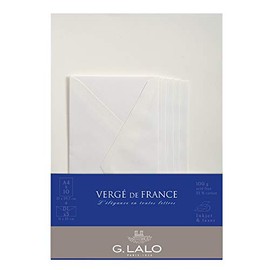 Clairefontaine - Ref 62750L - G.Lalo Correspondence Set - 10 x A4 100gsm Sheets + 5 x DL Gummed Lined Envelopes (110 x 220mm) - Vergé De FR, Extra-White